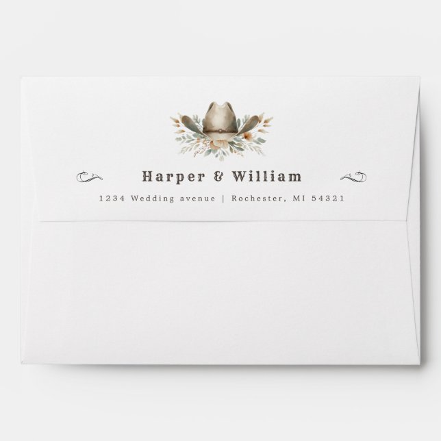 Enveloppe mariage de cowboy casquette mariage d'adresse de p (Dos (Haut rabat))