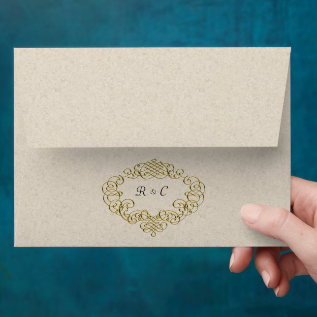 Enveloppe Mariage de crème et de crête métallique  (Hand)