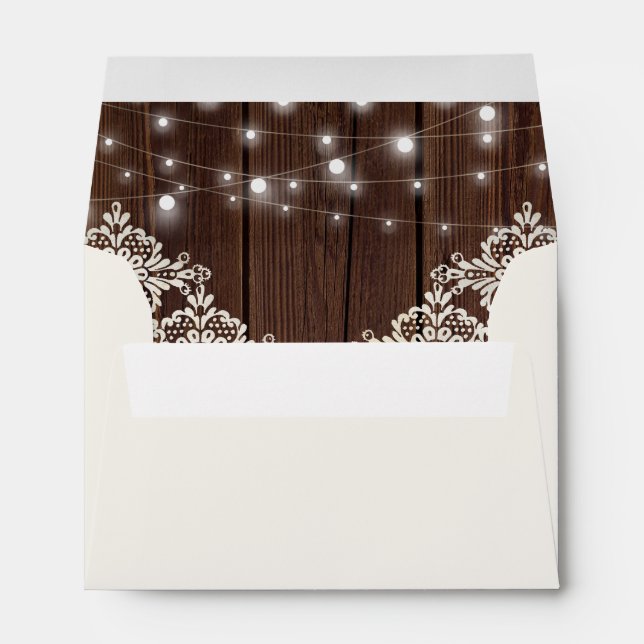 Enveloppe Mariage de dentelle de bois rustique (Dos (Bas))