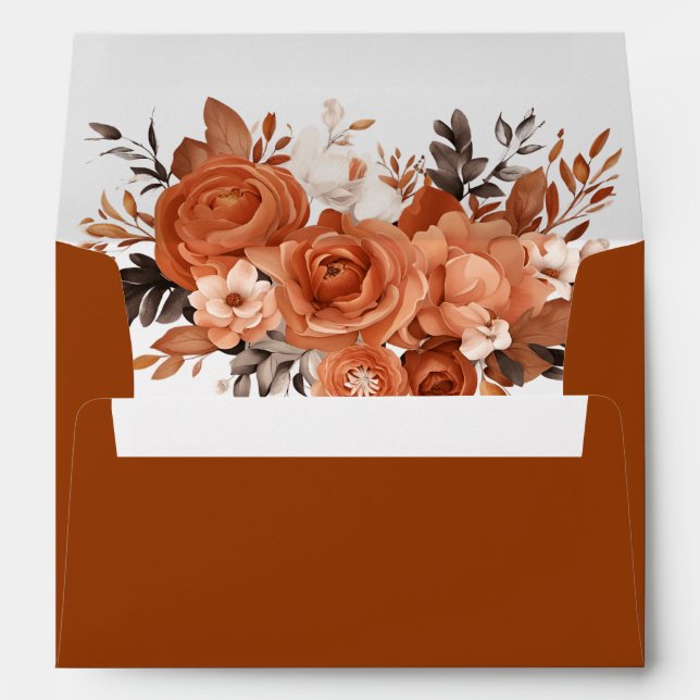 Enveloppe Mariage de design floral orange brûlé (Dos (Bas))