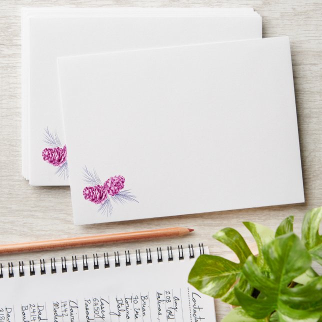 Enveloppe Mariage de dessin bleu violet cône de pin (Stacked)