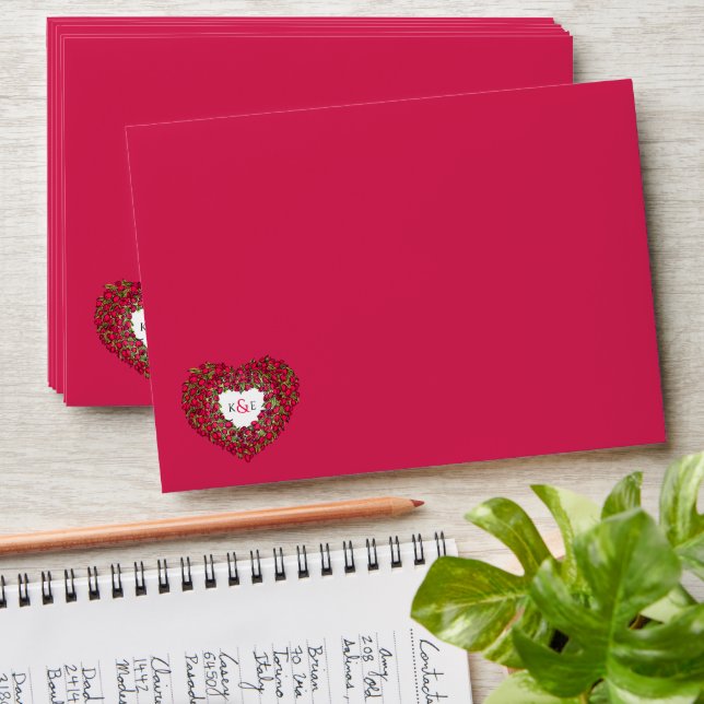 Enveloppe Mariage de dessin de coeur de tulipe rouge (Stacked)