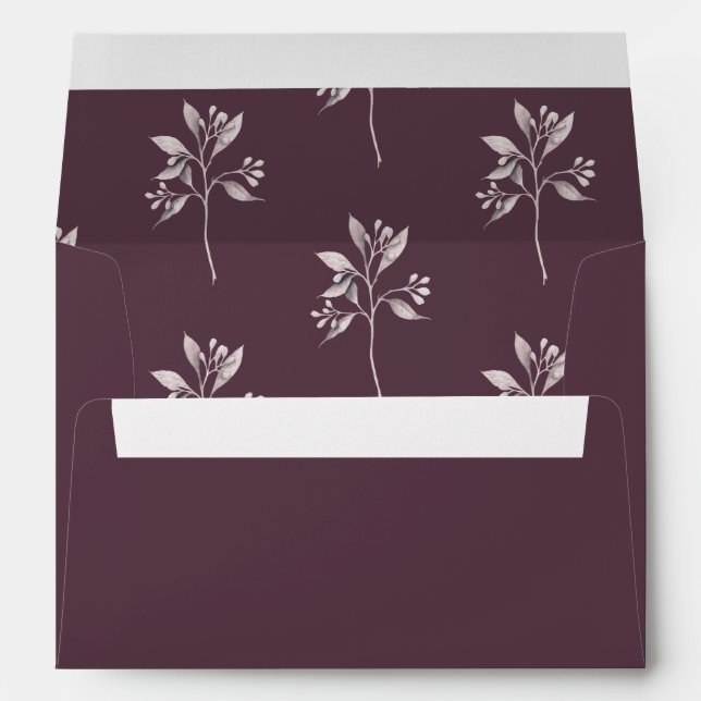 Enveloppe Mariage de feuillage botanique pourpre de Cassis (Dos (Bas))