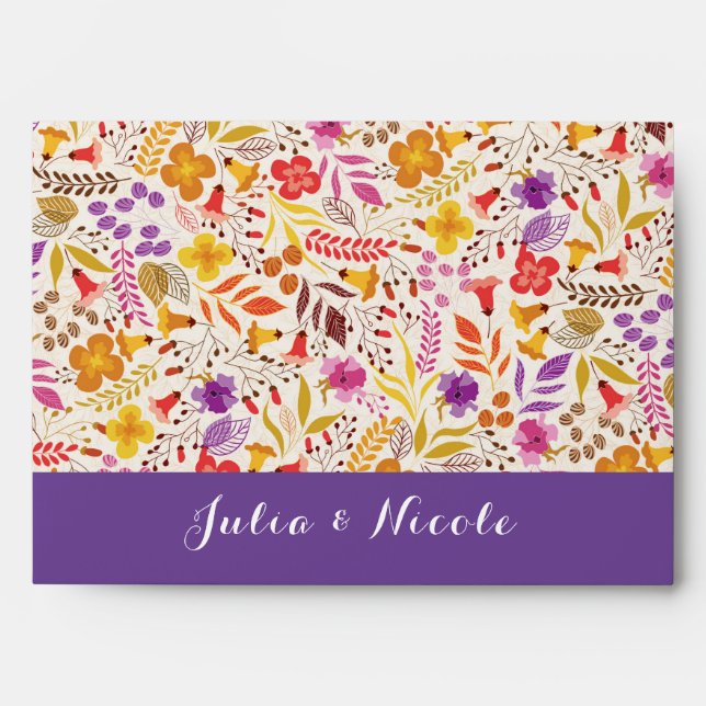 Enveloppe Mariage de feuillage de Fleur sauvage Boho violet  (Devant)