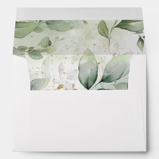 Enveloppe Mariage de feuillage doré chic vert (Dos (Bas))