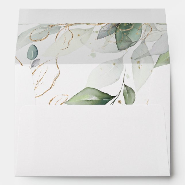 Enveloppe Mariage de feuillage doré chic vert (Dos (Bas))