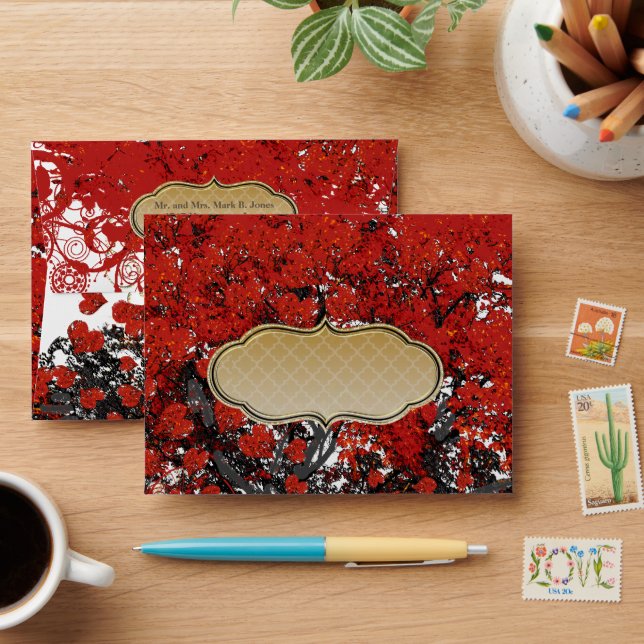 Enveloppe Mariage de feuille de coeur rouge (Desk)