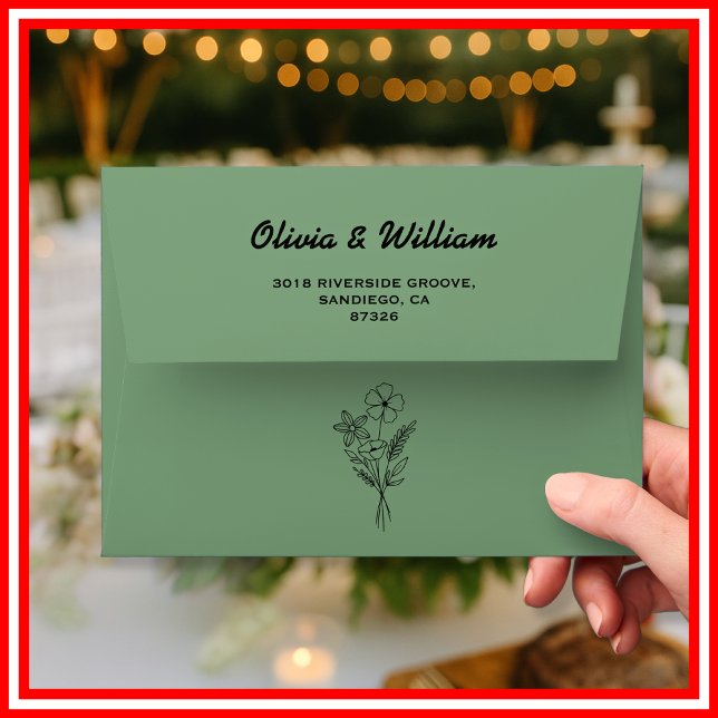 Enveloppe Mariage de Fleur de Sauvage Bohème Vert Sauge avec (Créateur téléchargé)