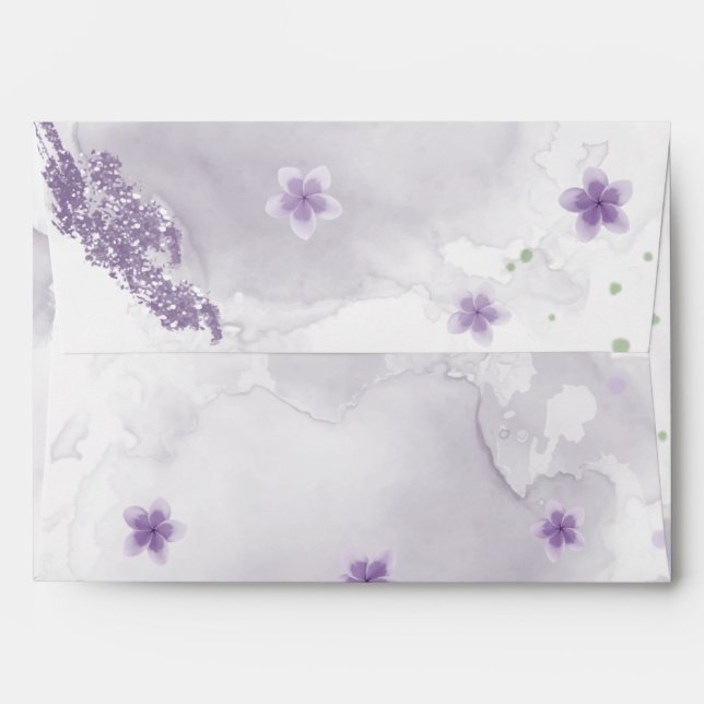 Enveloppe mariage de fleurs blanches violettes (Dos (Haut rabat))