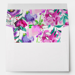 Enveloppe Mariage de fleurs d'aquarelle rose, violet et ment