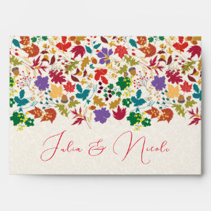 Enveloppe Mariage de fleurs de prés pourpre jaune moutarde d