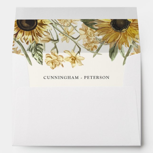 Enveloppe Mariage de fleurs de tournesol rustique (Dos (Bas))