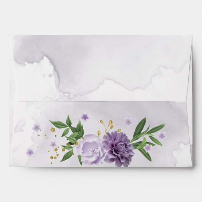 enveloppe mariage de fleurs pourpres (Dos (Haut rabat))