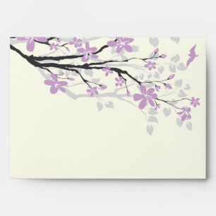 Enveloppe mariage de fleurs pourpres de la branche