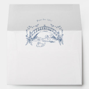 Enveloppe Mariage de Jardin aux Cygnes Toile Romantique Bleu