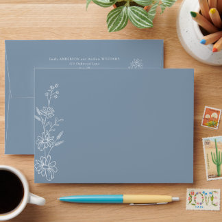 Enveloppe Mariage de jardin chic en bleu poussiéreux avec de