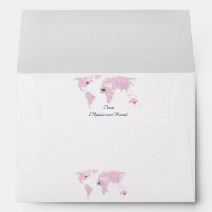 Enveloppe Mariage de la carte mondiale de l'aquarelle de des