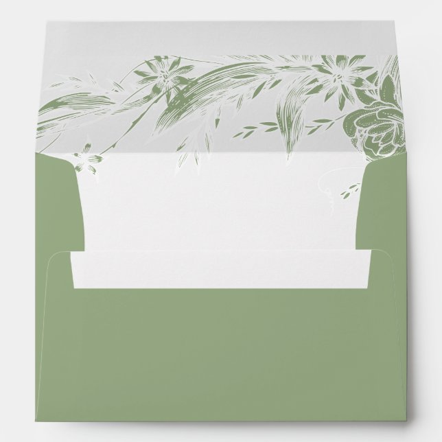 Enveloppe Mariage de la garland fleurie verte et blanche Sag (Dos (Bas))