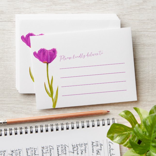 Enveloppe Mariage de la tulipe à l'aquarelle violette (Stacked)