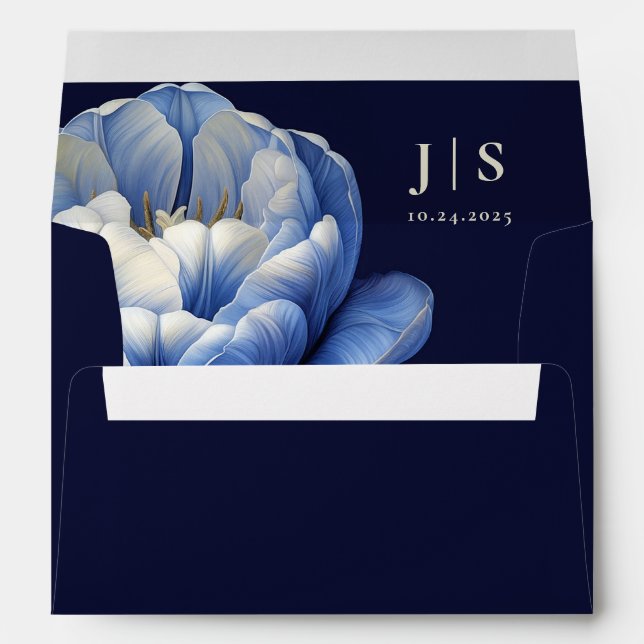 Enveloppe Mariage de la Tulipe Bleue de la Marine Romantique (Dos (Bas))