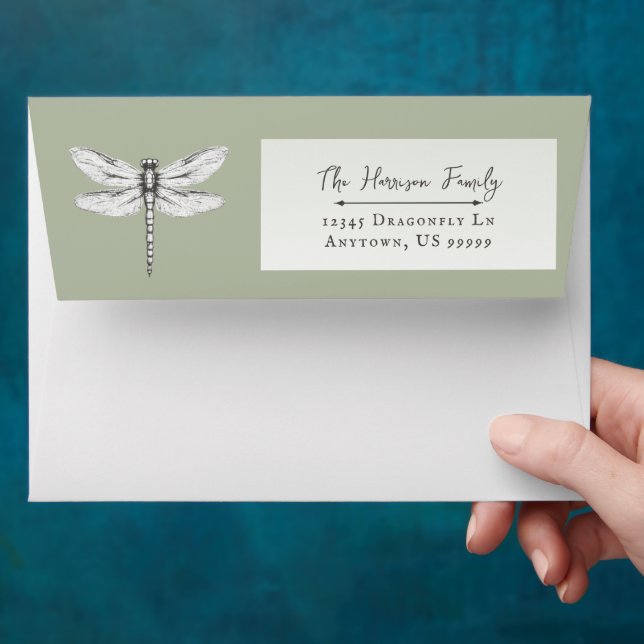 Enveloppe Mariage de libellules de Sage Green (Hand)