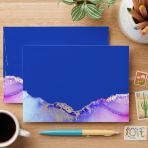 Enveloppe Mariage de luxe bleu rose bijou