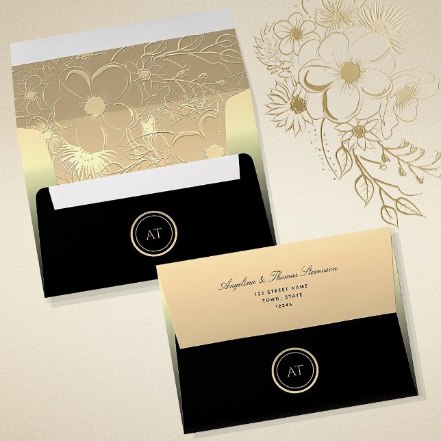 Enveloppe Mariage de luxe Monogram Black Gold (Créateur téléchargé)