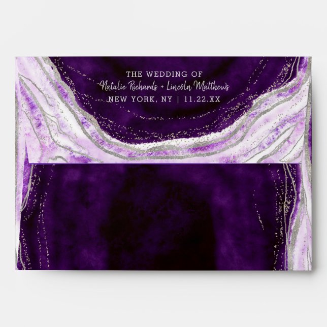 Enveloppe Mariage de monogramme Amethyst Purple & Silver Geo (Dos (Haut rabat))