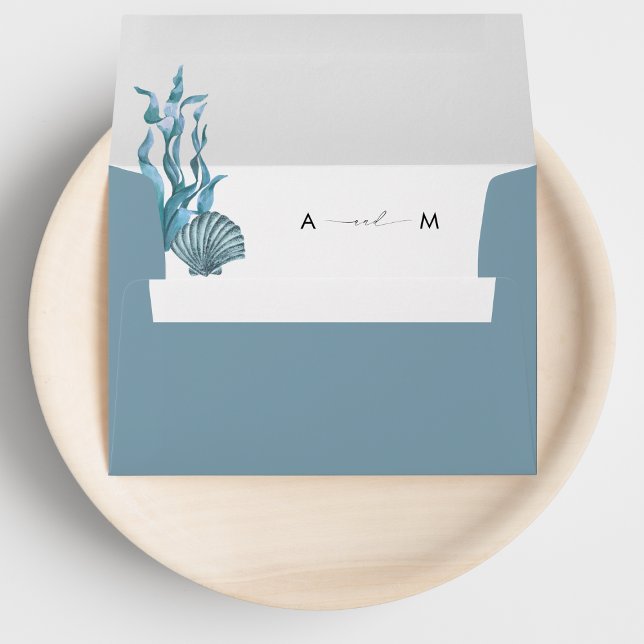 Enveloppe Mariage de monogramme bleu côtier nautique (Créateur téléchargé)