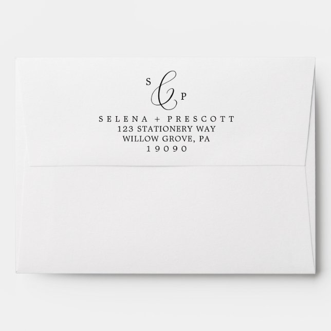 Enveloppe Mariage de monogramme de calligraphie noire délica (Dos (Haut rabat))