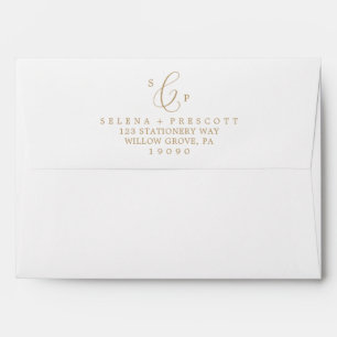 Enveloppe Mariage de monogramme de calligraphie or Delicate