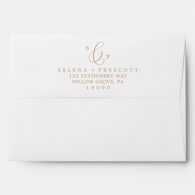 Enveloppe Mariage de monogramme de calligraphie or Delicate (Dos (Haut rabat))
