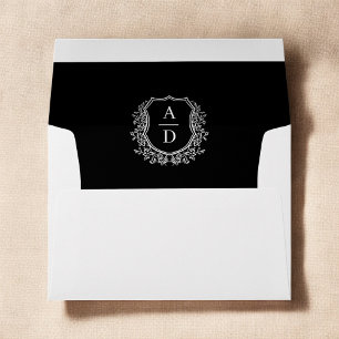 Enveloppe Mariage de monogramme de crête florale blanche noi