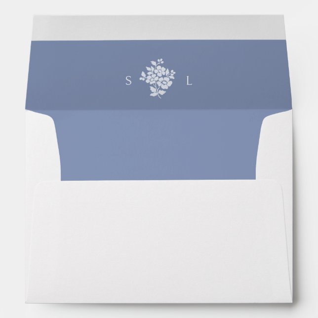 Enveloppe Mariage de monogramme floral blanc et bleu (Dos (Bas))