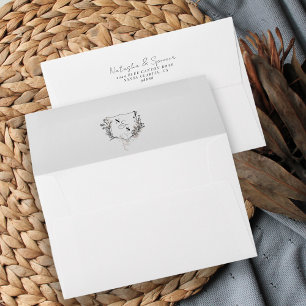 Enveloppe Mariage de monogramme Formel Noir/Blanc Floral Cre