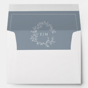 Enveloppe Mariage de monogramme moderne Dusty Blue Leafy Cre