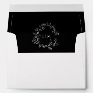 Enveloppe Mariage de monogramme moderne noir blanc poitrine