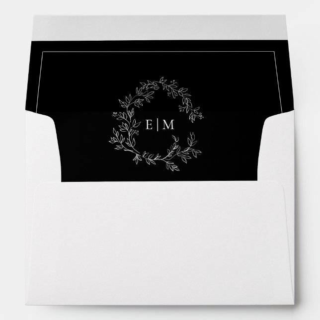 Enveloppe Mariage de monogramme moderne noir blanc poitrine (Dos (Bas))