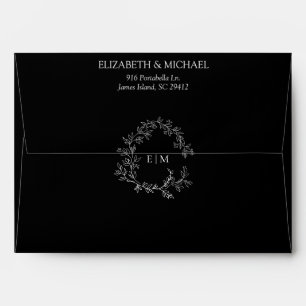 Enveloppe Mariage de monogramme noir blanc vert poitrine