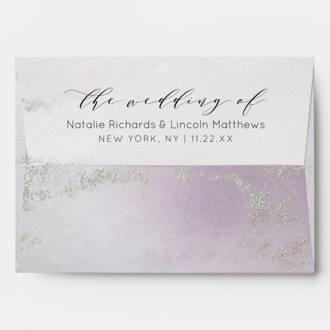 Enveloppe Mariage de monogramme Ombre clair violet argenté (Dos (Haut rabat))