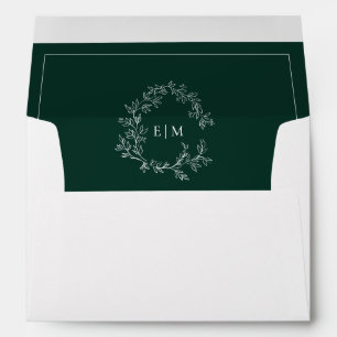 Enveloppe Mariage de monogramme vert émeraude moderne
