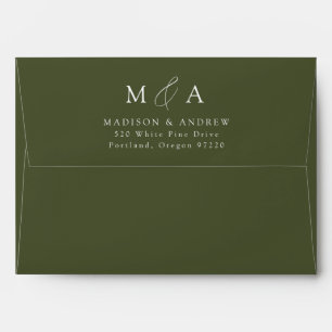 Enveloppe Mariage de Monogramme vert olive élégant moderne