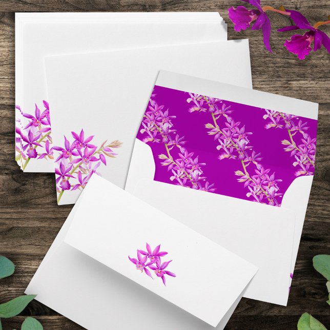 Enveloppe Mariage de motif botanique d'orchidées pourpres (Créateur téléchargé)