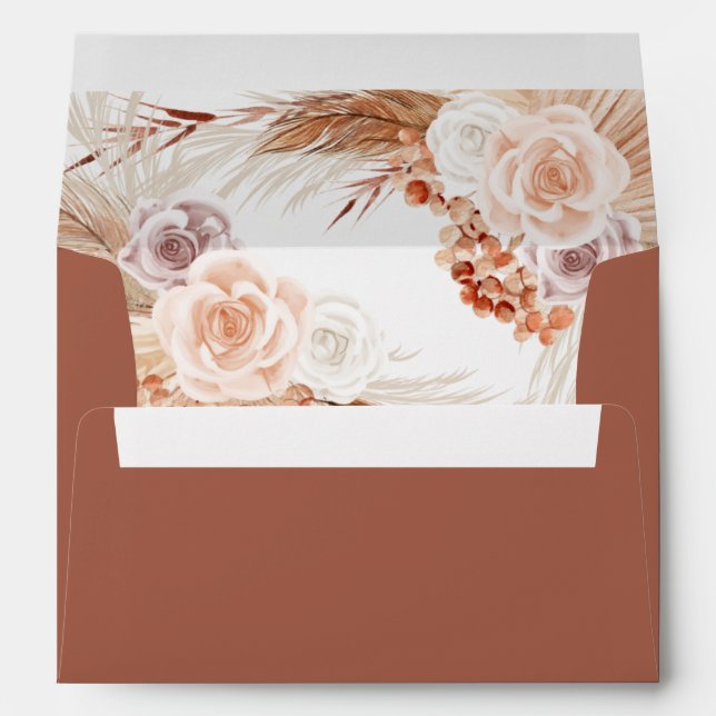 Enveloppe Mariage de Pampas Rose en terre cuite Boho (Dos (Bas))