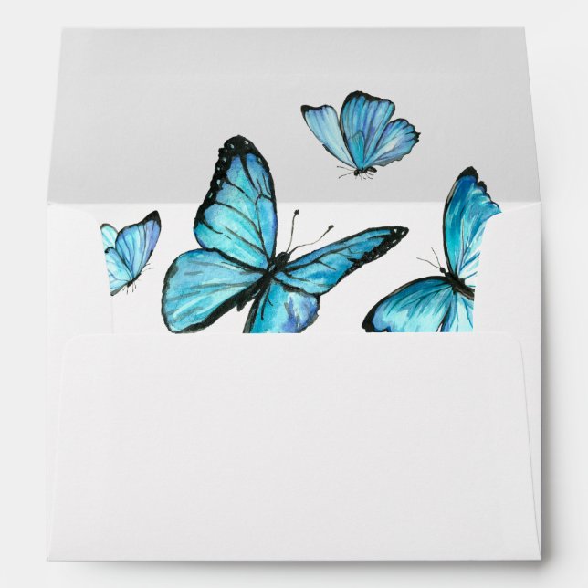 Enveloppe Mariage de papillons bleu aquarelle (Dos (Bas))