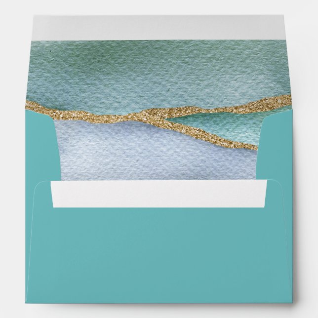 Enveloppe Mariage de Parties scintillant d'or turquoise Seag (Dos (Bas))