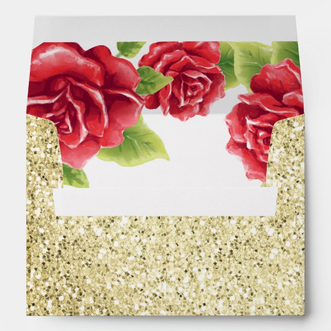 Enveloppe Mariage de parties scintillantes de roses rouges (Dos (Bas))