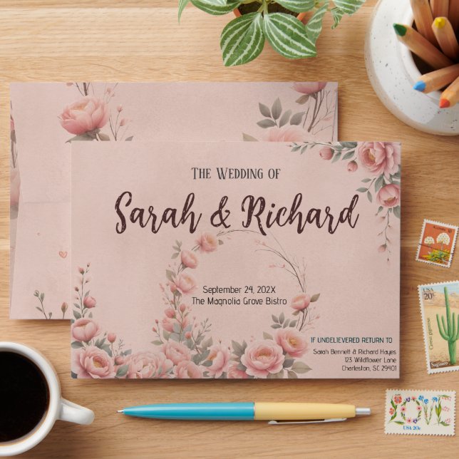 Enveloppe Mariage de pêche romantique du jardin secret (Desk)