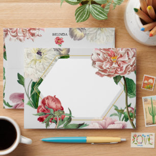 Enveloppe Mariage de pivoines blanches roses 5x7