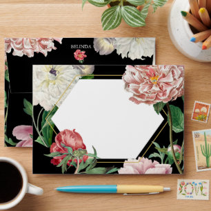 Enveloppe Mariage de pivoines roses 5x7 Noir